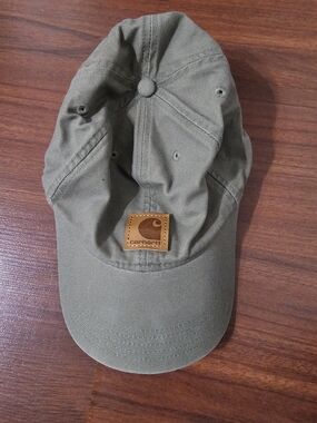 Carhartt Olive Canvas Dad Cap with Leather Patch